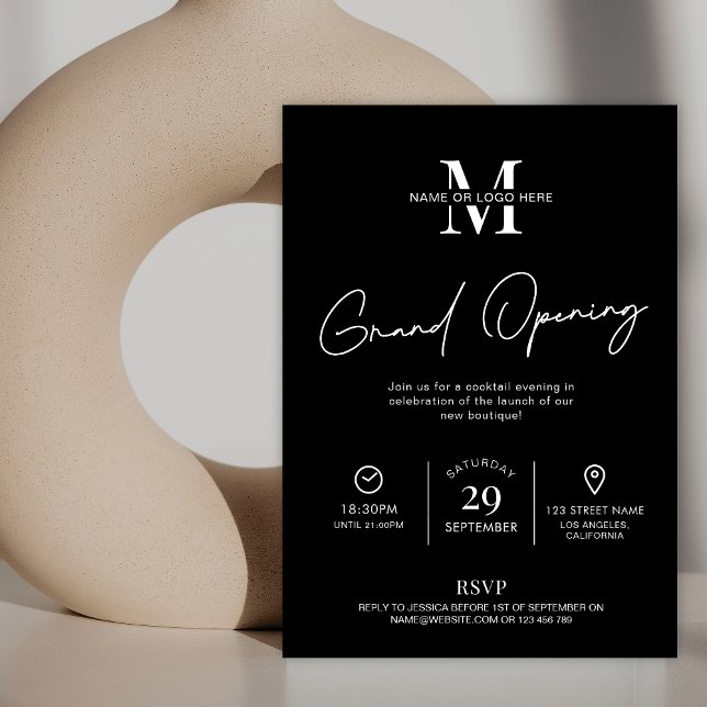 Grand Opening Logo Here Minimalist Black & White Invitation (Creator Uploaded)