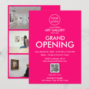 Grand Opening Modern Magenta Business Logo QR Code Invitation
