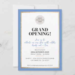 GRAND OPENING modern minimal logo cornflower blue Invitation