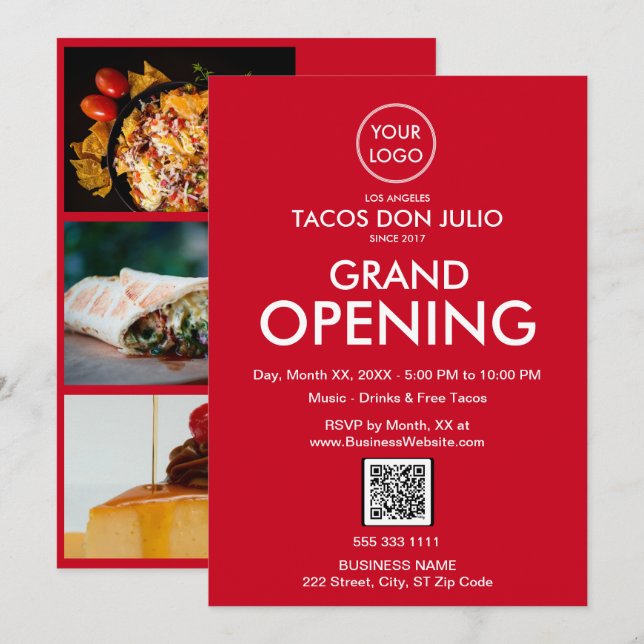 Grand Opening Modern Red Business Logo QR Code Invitation (Front/Back)