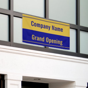 Grand Opening Navy Blue and Gold Company Name  Banner