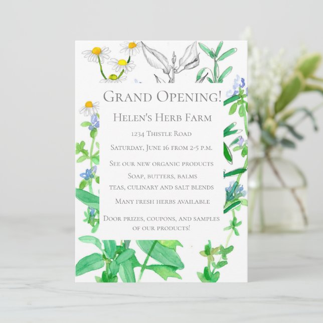 Grand Opening New Business Herb Farm Invitation (Standing Front)