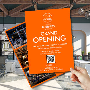 Grand Opening Orange Business Logo QR Invitation 