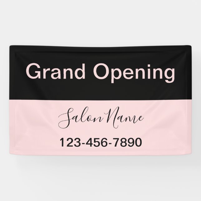 Grand Opening Pale Pink & Black Beauty Salon Name Banner (Horizontal)