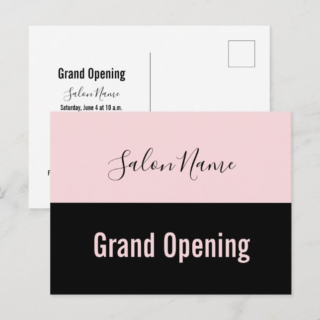 Grand Opening Pale Pink Black Beauty Salon Name Postcard (Front/Back)
