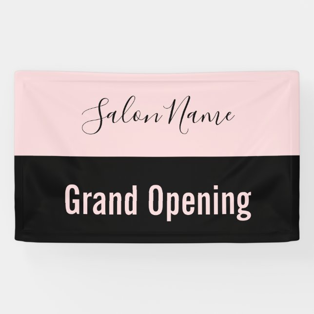 Grand Opening Pale Pink Black Script Beauty Salon Banner (Horizontal)