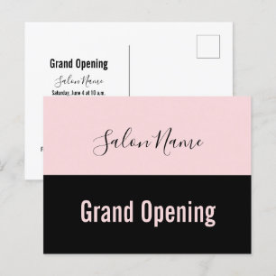 Grand Opening Pale Pink Black Script Beauty Salon Postcard