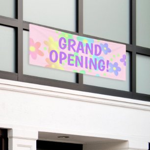 GRAND OPENING! Pastel Rainbow Flowers Banner