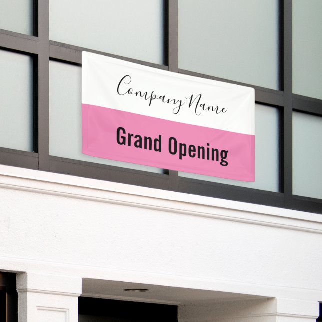Grand Opening Pink Black White Company Name Script Banner (Outside Building)