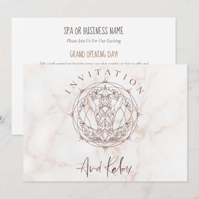 Grand Opening Spa Meditation Mandala Calm Marble Invitation (Front/Back)