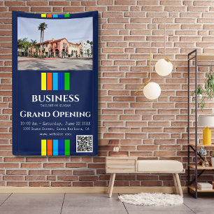 Grand Opening Stripes QR Code Photo Vertical Banner