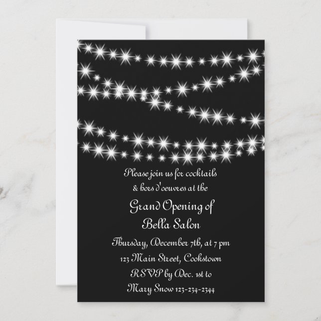 Grand Opening Twinkle Lights (black) Invitation (Front)