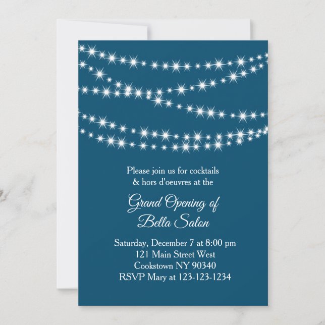 Grand Opening Twinkle Lights blue Invitation (Front)
