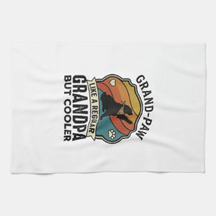 Grand Paw Grandpa Dog Retro Sunset Bandana_1 Tea Towel