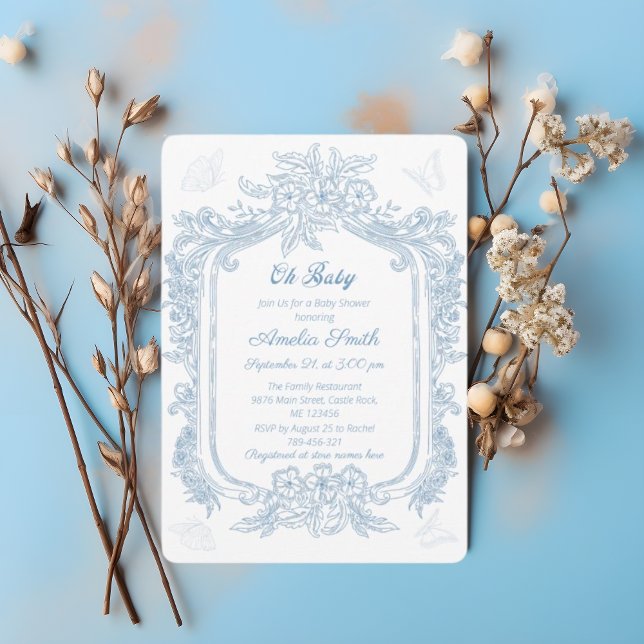 Grand Periwinkle Baroque Filigree Baby Shower Invitation (Creator Uploaded)