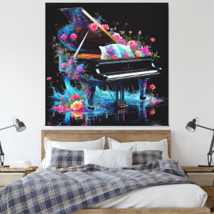 Grand Piano Adorned with Artistic Floral Canvas Print