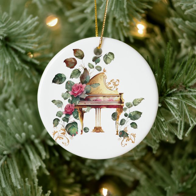 Grand Piano and Floral Christmas Ornament (Tree)