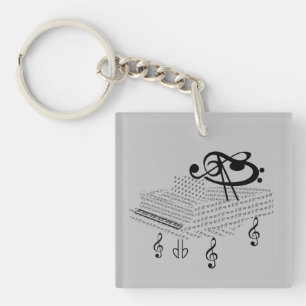Grand piano and Ludwig van Beethoven, music notes Key Ring