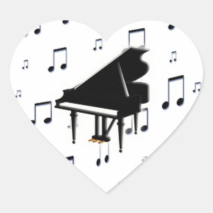 Grand Piano and Music Notes Heart Sticker