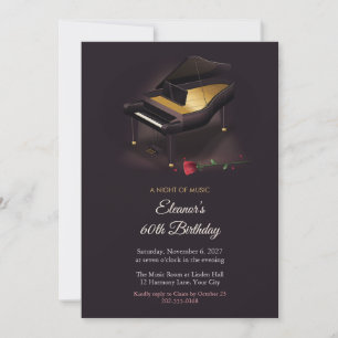 Grand Piano and Roses 60th Birthday Invitation