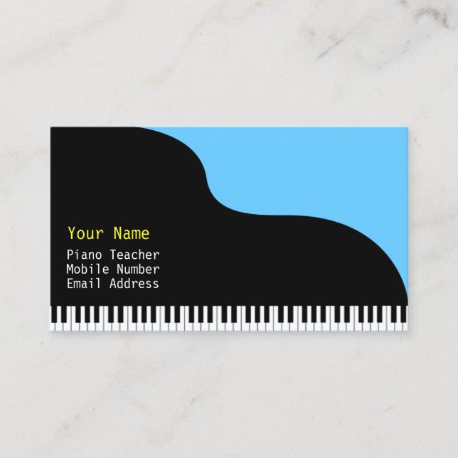 Grand Piano Blue Background Business Card (Front)