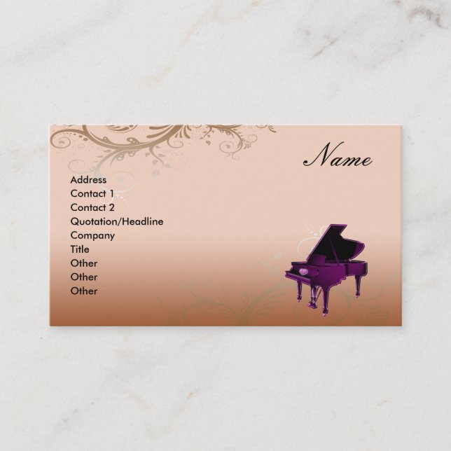 Grand Piano Business Card Decorative Floral (Front)