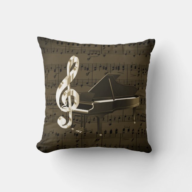 Grand Piano Gold Treble Clef Bronze Sheet Music Cushion (Front)
