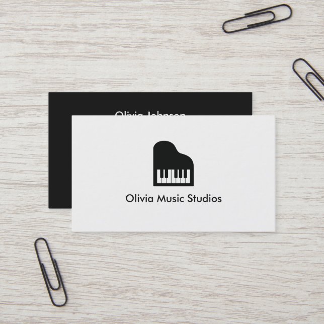 Grand Piano Icon Music Teacher Business Card (Front/Back In Situ)