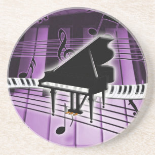 Grand Piano Keyboard and Music Notes Coaster