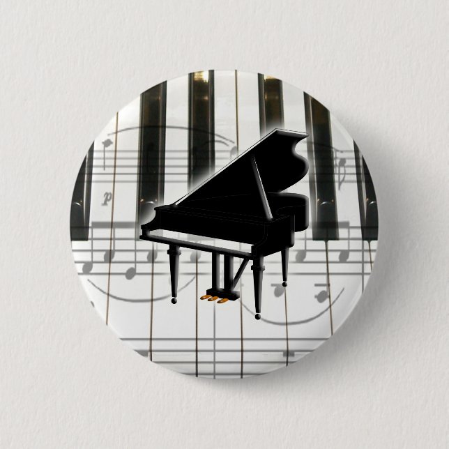 Grand Piano Keyboard & Notes 6 Cm Round Badge (Front)
