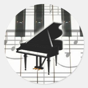 Grand Piano Keyboard & Notes Classic Round Sticker
