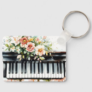 Grand Piano Keys and Flowers Key Ring