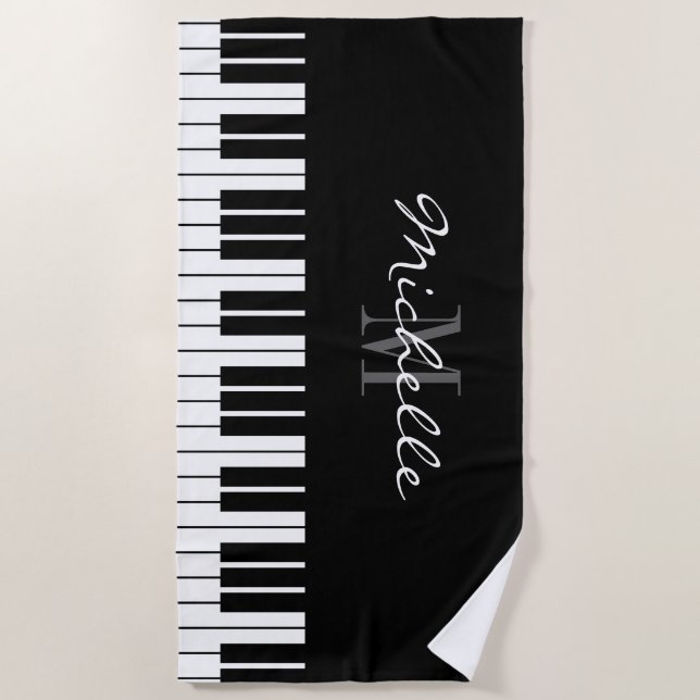 Grand piano keys custom monogram beach towel (Front)