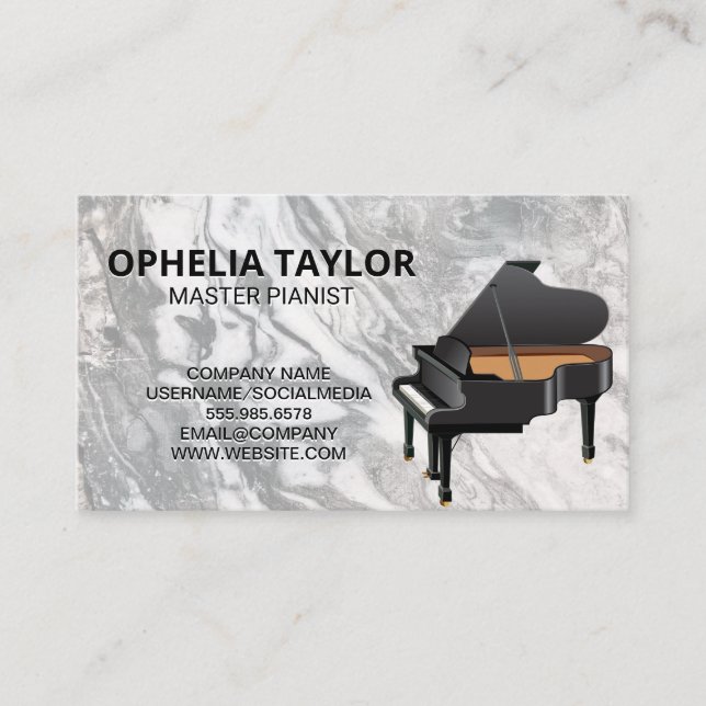 Grand Piano | Marble Slate Background Business Card (Front)