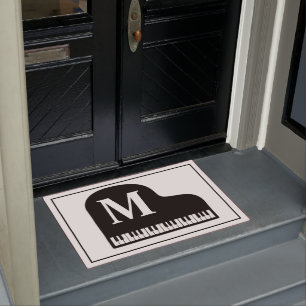 Grand Piano Monogram Pianist  Black and White  Doormat