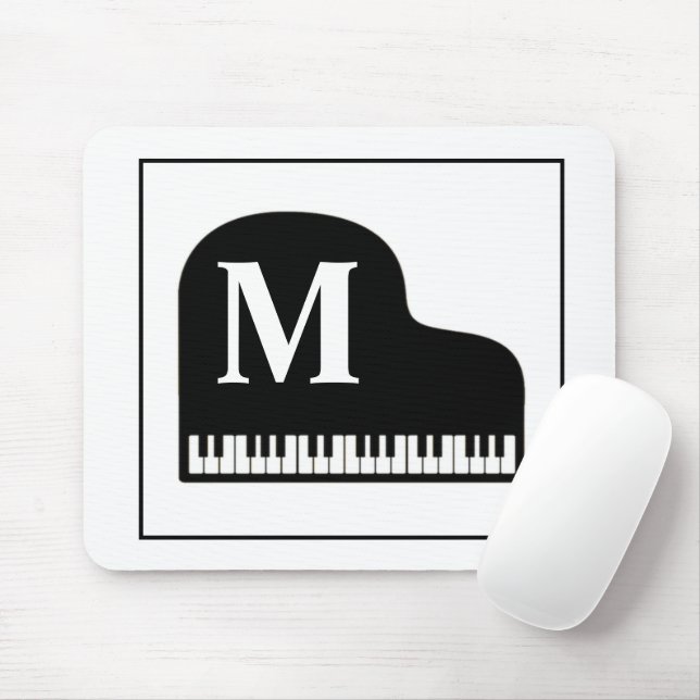 Grand Piano Monogram Pianist  Black and White  Mouse Mat (With Mouse)