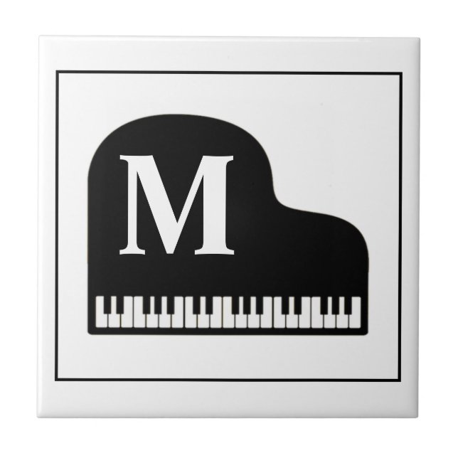 Grand Piano Monogram Pianist  Black and White  Tile (Front)