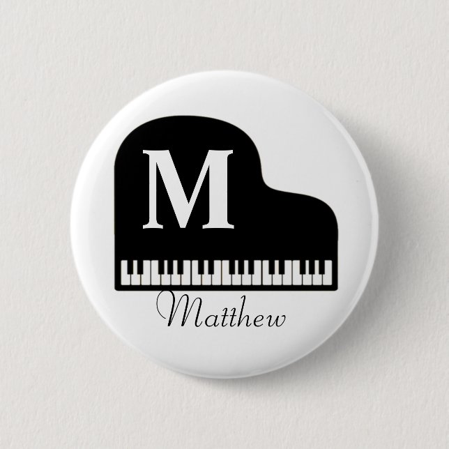 Grand Piano Monogram Pianist Personalise 6 Cm Round Badge (Front)