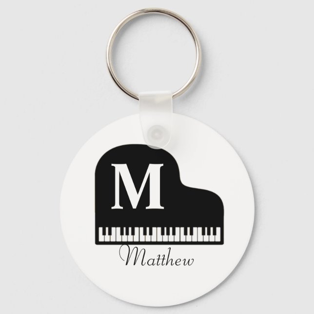 Grand Piano Monogram Pianist Personalise Key Ring (Front)