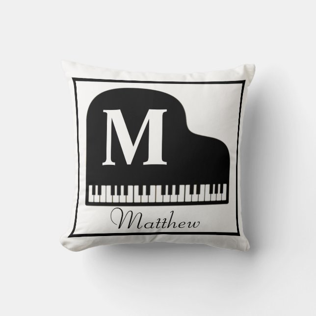 Grand Piano Monogram Pianist Personalise Square Cushion (Front)