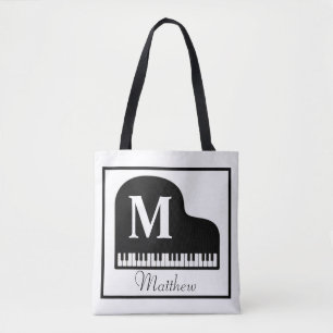 Grand Piano Monogram Pianist Personalise Tote Bag