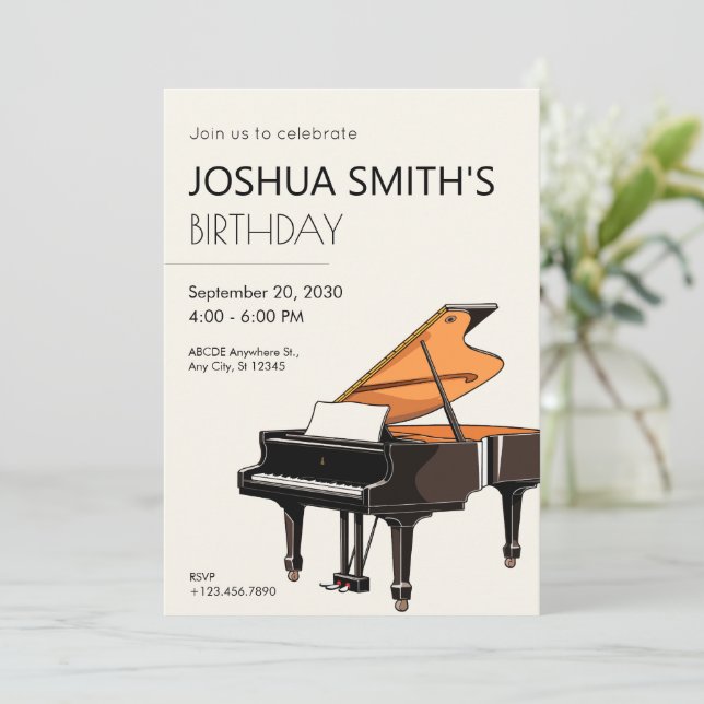 Grand Piano music birthday Invitation (Standing Front)