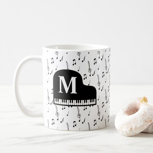 Grand Piano Music Note Monogram Pianist   Coffee Mug (With Donut)