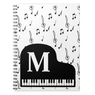 Grand Piano Music Note Monogram Pianist Notebook