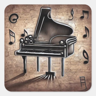 Grand Piano & Music Notes Square Sticker