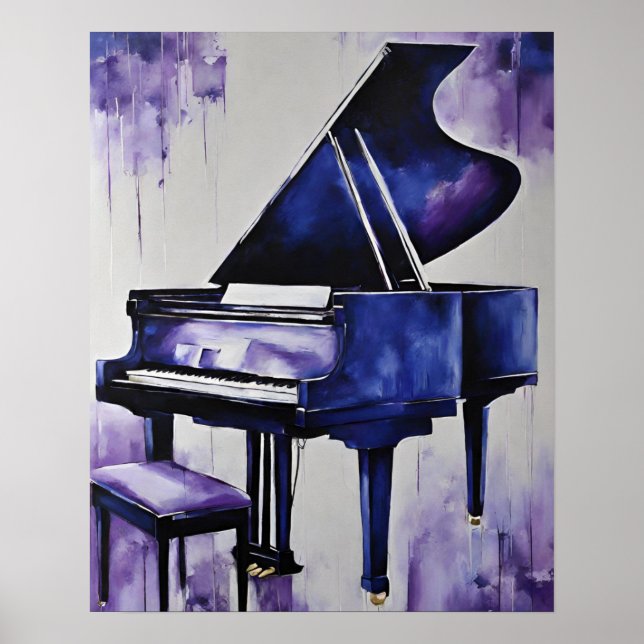 GRAND PIANO MUSIC PURPLE BLUE ART POSTER (Front)