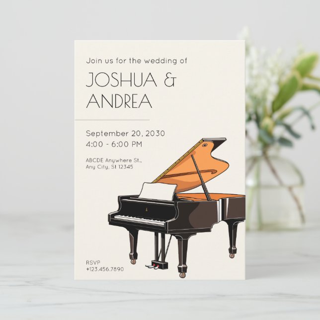 Grand Piano music wedding Invitation (Standing Front)