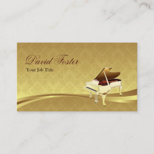 Grand Piano Musical Instrument Elegant Damask Gold Business Card