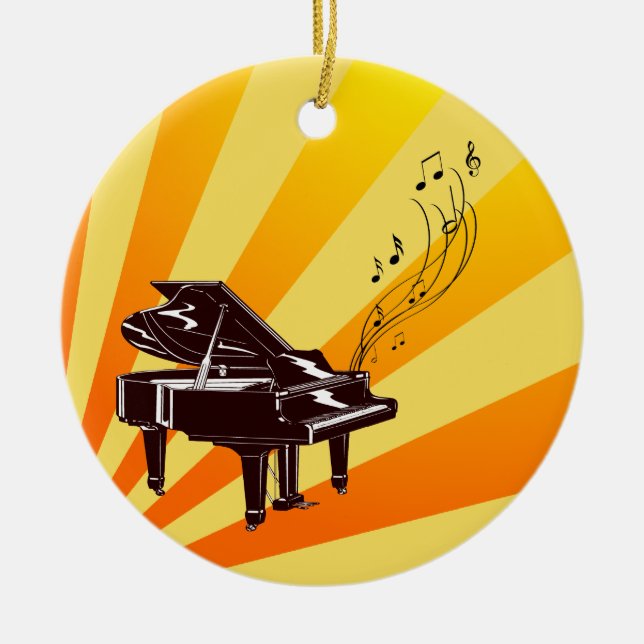 Grand Piano Notes Yellow and Gold Ceramic Tree Decoration (Front)