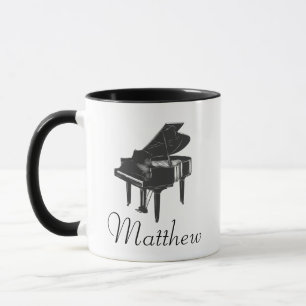 Grand Piano Pianist Black White Mug